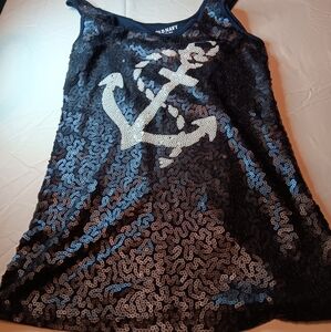 old navy Blue white Anchor Tank top with sequins